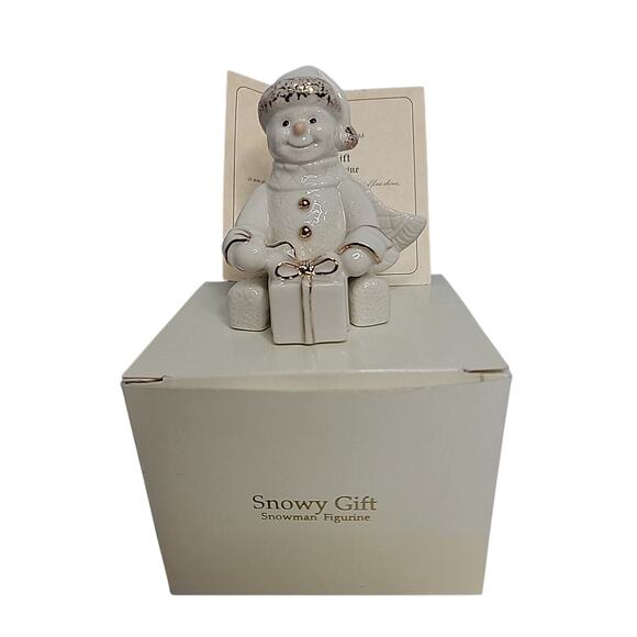 Lenox Snowman Figurine 24k Gold Accents Gift Box & COA Santa Hat Holiday Decor - Picture 1 of 7